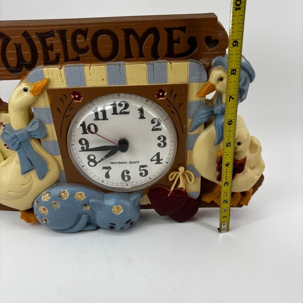 Vintage New Haven Burwood Products Welcome Wall Clock Country Geese Cat 1987